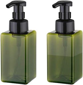 UUJOLY Foaming Soap Dispenser, 450ml (15oz) Refillable Pump Bottle for Liquid Soap, Shampoo, Body Wash (2 Pcs) (Green)