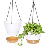 10 inch Hanging Planter, 2 Pack Plant Pots for Indoor Plants Flower Pot Outdoor Hanging Basket with Drainage and 3 Hooks