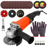 zerotop 1350W Angle Grinder, Angle Grinders Ø100mm 11000 RPM Grinders Power Tools for Metal Wood, with Side Handle, 4 Cutting Discs, 10 Sandpaper, 6 Carbon Brush, Grinding Wheel, Self-Adhesive Disk