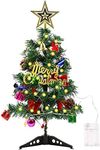 2 feet Christmas Tree with 20pcs Hanging Mini Ornaments, Lights & Tree Top X-mas Tree Decoration Christmas Decorations Items for Home Indoor Outdoor Christmas Gifts