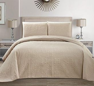 Mk Collection 3 pc Solid Embossed Bedspread Bed-cover Over size Beige/Khaki New Full/Queen Over Size 100x106