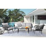 OMCCO Patio Furniture Set, 4 Pieces Porch Backyard Garden Outdoor Furniture Rope Sofa Set and Glass Top Table Conversation Set in (Grey).