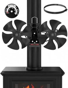 Magnetic Pipe Dual Motor Wood Stove Fan with Retaining Ring & Thermometer