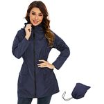 Durio Womens Rain Jacket Long Raincoat Windbreaker Waterproof Jackets Lightweight Rain Coat with Pockets Hood Navy Blue Medium