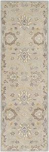 BoutiqueRugs Beige Floral Traditional Wool 3x12 Runner Rug Hand Tufted Ivory Tan Taupe Pale Blue Light Brown Oriental Conesus Hallway Kitchen Corridor Stairway Laundry Room Stain Resistant