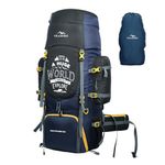 TRAWOC WAYFARER 80L Camping Hiking Trekking Bag Travel Rucksack for Men & Women with Rain Cover/Shoe Compartment BHK004 3 Year Warranty (Navyblue Black)