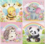 4 Pack Diamond Painting for Kids-Animal Diamond Art Kits for Kids Ages 4-6-8-10-12,DIY Easy Elephant Bee Panda Hedgehog Gem Art Kit Rhinestone Arts Craft for Girls Boys Gift Home Wall Decor(6x6inch)