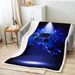 Gaming Flannel Fleece Throw Blanket Boys Gamer Home Room Decorative Warm Plush Cozy Blanket Video Games Blankets For Chair/Bed/Couch/Sofa Starry Sky Blue Gamepad Double 60"X80"