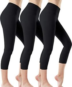 ATHLIO 3 Pack High Waist Capri Yoga Pants with Pockets, Tummy Control Yoga Leggings, 4 Way Stretch Non See-Through Workout Running Tights ao-YCP35-KLB X-Large