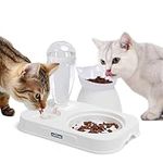 Nobleza Cat Bowl, Cat Food Bowl with Stand, Cat Gravity Water Bowl and Cat Slow Feeder Bowl Set, Raised Cat Bowls 15° Tilted Cat Bowl Elevated Plastic Double Pet Feeding Bowl for Cats Kittens and Dogs