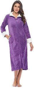 Casual Nights Women's Full Front Zip Up Plush Fleece Robe Housecoat, Grape, Small