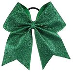 Glitter Cheer Bows - Cheerleading Softball Gifts for Girls and Women Team Bow with Ponytail Holder Complete your Cheerleader Outfit Uniform Strong Hair Ties Bands Elastics by Kenz Laurenz (1) (Green)