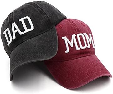 Hiwelove Mom and Dad Hats Fathers Day Mom Dad Gifts Hat Embroidered Adjustable Distressed Baseball Caps Gift for Couples Parents