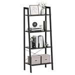 VASAGLE Ladder Shelf, 4-Tier Bookshelf, Storage Rack, Bookcase with Steel Frame, Charcoal Gray and Black ULLS044B04