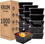 KRUM 1000ml Black Takeout Food Containers Food Storage Containers With Lids Freezer Safe | Meal Prep | Microwavable Dishwasher | Leakproof | BPA Free Pack of 20