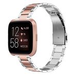 Wearlizer for Fitbit Versa Strap/Fitbit Versa 2 Straps, Stainless Steel Replacement Straps Band for Fitbit Versa Lite Men Women Small Large (Silver & Versa 2 Copper Rose)