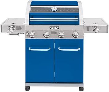 Monument Grills Larger 4-Burner Propane Gas Grills Stainless Steel Cabinet Style with Clear View Lid, LED Controls, Built in Thermometer, and Side & Infrared Side Sear Burners, Blue