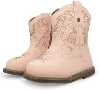 iSusuJo Baby Cowgirl Cowboy Boots Infant Boy Girl Western Booties Round Toe Riding Mid Calf Boots for All Seasons for 6 9 12 15 18 24 Months Pink Size 5 Toddler