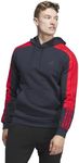 adidas Men's Essentials Fleece 3-Stripes Color Blocked Hoodie, Ink/Collegiate Red