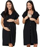 HAPPY MAMA Women's Maternity Breastfeeding Nightdress for Labour 2-Pack 1365 (Black, UK 8/10, S)