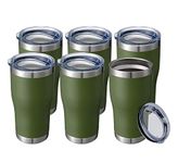20 oz 6 Packs Wholesale in Bulk Insulated Stainless Steel Tumblers Reusable Coffee Travel Mugs with Lid Hot n Iced Cups, Double Wall Blank Vacuum Metal Thermal Women Men (Half A Dozen, Army Green)