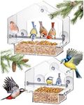 Hatortempt Clear Window Bird Feeder - Set of 2,Durable Acrylic Birdhouse for Viewing Wild Birds Outdoors, Squirrel Proof, Easy-to-Clean, Nature Watching Gift & Garden Decor for Bird Lovers