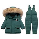 BRONG Toddler Snow Suit Winter Baby Two Piece Puffer Down Jacket Coat with Snow Bib Pants Boys Girls Ski Suit Clothing Green 2-3 Years