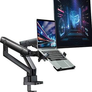 AVLT Laptop and Monitor Arm - Mount 15.6" Notebook and 32" Monitor on 2 Full Motion Adjustable Arms - Organize Your Work Surface with Ergonomic VESA Monitor Mount