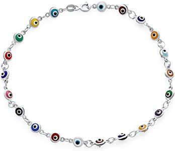 Amuleto De Protección De Turquía De Múltiples Colores Del Encanto Del Mal Del Ojo Delgado Tobillera De Enlace Para Las Mujeres Adolescente .925 De Plata Esterlina De 9 Pulgadas
