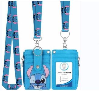 Suitable for Disney Stitch Leather Badge Holder with Removable Stitch Lanyard, Card Holder, ID Card Holder, Credit Card Holder Wallet