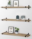 Gronda Rustic Floating Shelves 60CM, Wooden Wall Mounted Shelf Long Storage Hanging Shelf Farmhouse Display for Bedroom Living Room Bathroom Kitchen Office Set of 3, Carbonized Black