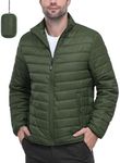 Outdoor Ventures Men's Packable Puffer Jacket Insulated Lightweight Puffy Coat Warm Portable Padded Water Resistant Jacket for Hiking Travelling Camping Army Green L