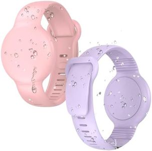 for AirTag Bracelet for Kids,Waterproof Air Tag Watch Bracelet, AirTag Holder Silicone Air Tagholder for Kids, for Apple Airtags GPS Tracker Device Hidden Wristband 2 Pack(Pink/Purple)