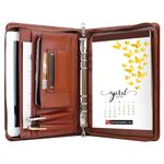 KISSKI H Olvido Leather Portfolio for Men/Women, A5 Binder Zippered Padfolio Organizer, Professional Vegan Leather Document Folder with A5 Clipboard Holder, Tablet for iPad Mini/iPad Air 2, Brown