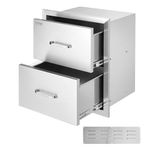 BuoQua 20.6 x 18 x 12.7 Inch Outdoor kitchen Drawer Stainless Steel Double Access Drawer BBQ Island Drawer Storage with Chrome Handle Flush Mount Sliver