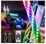 2pcs 4FT LED Whip Lights with Spring Base, Remote Control RGB 360 ° Spiral Rising Dance Whip Lights, Suitable for UTV, ATV, Off-Road, Truck, Sand Truck, RZR, Can am, Boat (4FT)