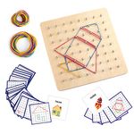 Montessori Wooden Geoboard Mathematical Manipulative Material Array Block Geo board with 24Pcs Pattern Cards and Rubber Bands Matrix 8x8 for Kids Graphical Educational Toys Early Development Toy