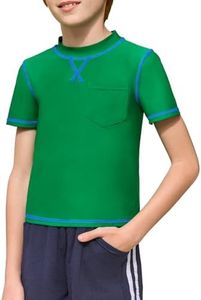 Haloumoning Boys Athletic Short Sleeve T-Shirts Kids Quick Dry Rash Guard Swim Shirt Tops Tees 5-14 Years Green