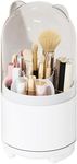 Yatinkim Makeup Brush Holder Organizer with Lid Rotating Cosmetic Storage Container 5 Slots Multi-functional Pencil Cup Pot for Vanity Decor Desktop White