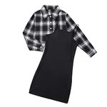 Kids Girl 2 Piece Outfits Teen Girls Sleeveless Bodycon Dress with Crop Jacket Costume Children Plaid Long Sleeve Tops Shirts + Cami Short Dress Set Clothes