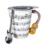 Guitar Novelty Mug Unique Musical Gift Coffee Cup with Cool Music Themed Lid & Guitar Handle Design & Guitar Spoon, Great Gifts for Music Teacher, & Guitar Lovers for Holidays, Fathers Day, Men, Women