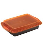 Rachael Ray 57994 Bakeware Cake Pan, Alloy Steel, Gray with Orange Grips