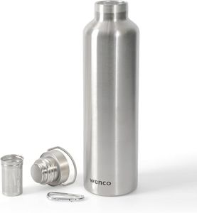 wenco Stainless Steel Drinking Bottle 1 L / 1000 ml Insulated and Leak-Proof for Cold and Hot Drinks Can Also Be Used as a Thermos Flask - With Tea Strainer - Dishwasher Safe BPA Free - Silver