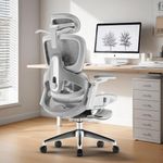 DROGO Ergonomic Office Chair for Work from Home, Chair for Study with Breathable Mesh, Adjustable Seat, 6D Armrest, 4D Headrest & Lumbar Support | Gaming Chair with Footrest & Recline (White/Grey)
