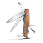 Victorinox Ranger Wood 55 Swiss Army Knife, Large, Multi Tool, Camping Knife, 10 Functions, Locking Blade, Wood