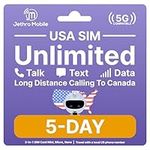 USA SIM Card, Unlimited Call/Text/Data (Uses T-Mobile) 5G/4G LTE High-Speed Coverage, Quick Activation, Unlimited Calling to Canada, Jethro Mobile Prepaid US SIM Card for Canadian Traveler (5 Days)