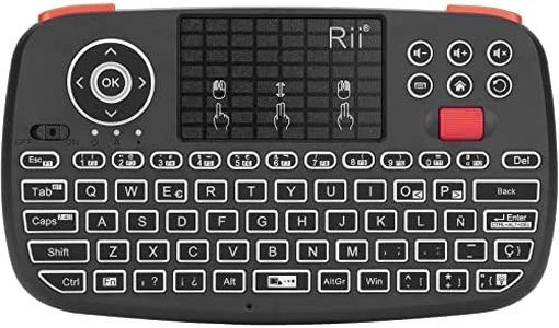 Rii i4 Mini Bluetooth Teclado inalámbrico retroiluminado, 2 en 1 (Bluetooth & Wireless 2.4 GHz), QWERTY español, para iOS, Android,Windows