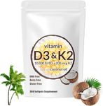 Virgin Coconut Oil Softgels with Vitamin D3 10000 IU Plus K2 (MK-7) 200 mcg, 300 Count, 2-in-1 Vitamins D & K Complex, Supports Calcium Absorption, Bone, Immune & Heart Health