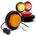 TRUE MODS 4pc 2" 12V Amber + Red Round LED Clearance Side Marker Light Kit [DOT Approved] [Reflector Lens] [Grommet & Plugs] [Flush-Mount] [Waterproof IP67] for Boat Trailer Semi Truck RV Peterbilt