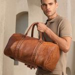 Lifelong Leatherette Stylish & Spacious Weekender Duffle Bag | Stylish Travel Bag for Men & Women | Spacious Overnight Bag with Zip Pocket | Padded Handles | Carry-On Friendly (Tan)